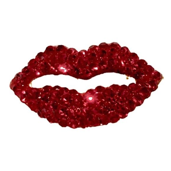 Vintage OTC Brand Red Rhinestone and Gold Lip Pin 1960’s - Picture 8 of 8